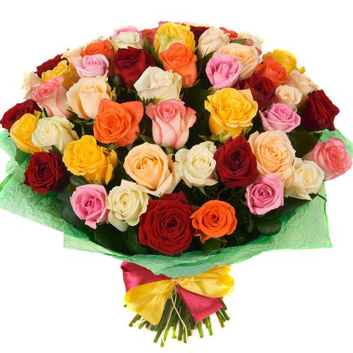 Заказать 51-ну разноцветную розу с доставкой по Ильинке